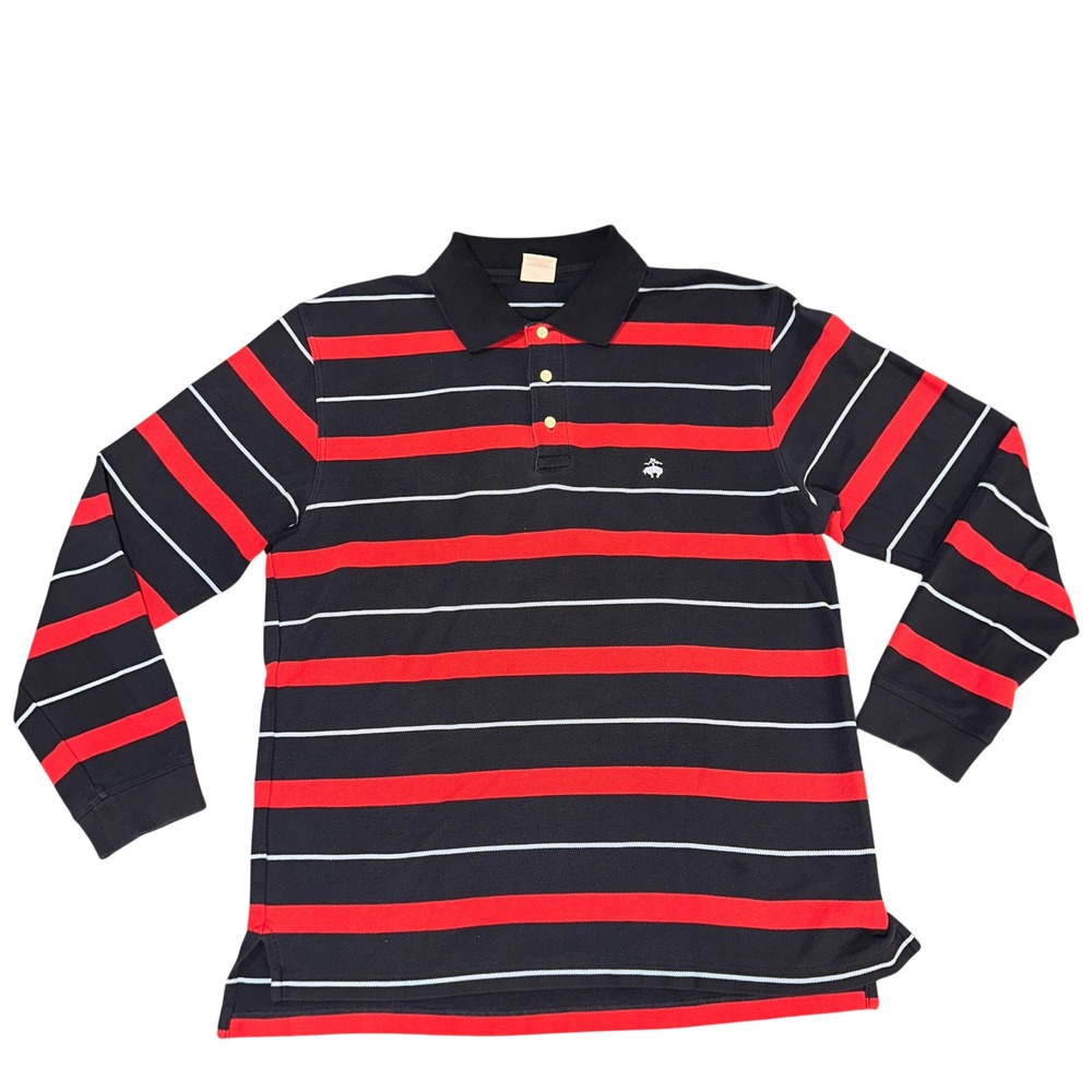 Brooks Brothers Mens Long Sleeve Performance Polo Shirt Striped Navy Red‎ Large